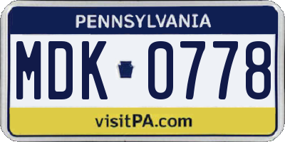 PA license plate MDK0778