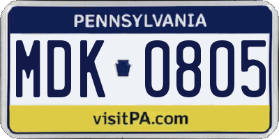PA license plate MDK0805