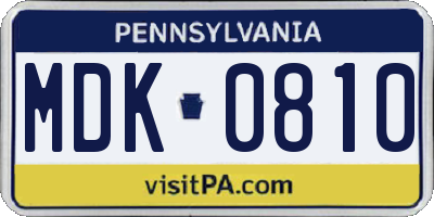 PA license plate MDK0810