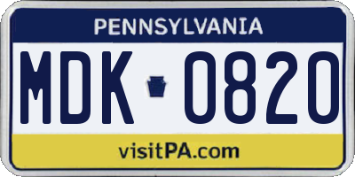 PA license plate MDK0820