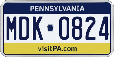 PA license plate MDK0824