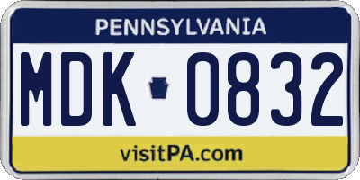 PA license plate MDK0832