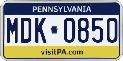 PA license plate MDK0850