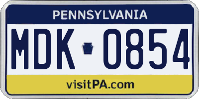 PA license plate MDK0854
