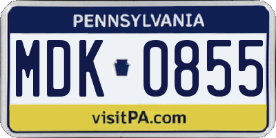 PA license plate MDK0855
