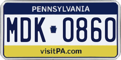 PA license plate MDK0860