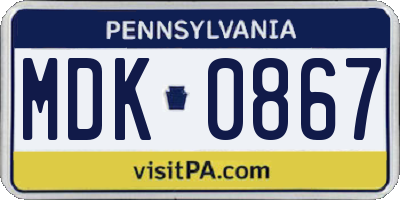 PA license plate MDK0867