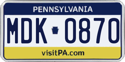 PA license plate MDK0870