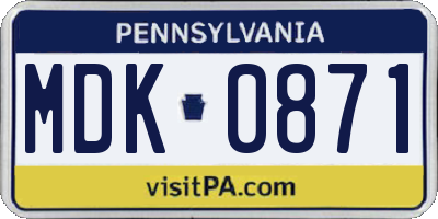 PA license plate MDK0871
