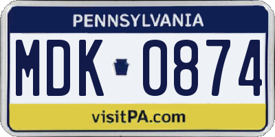 PA license plate MDK0874
