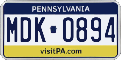 PA license plate MDK0894