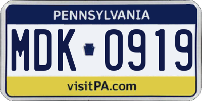 PA license plate MDK0919