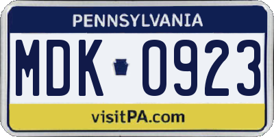PA license plate MDK0923