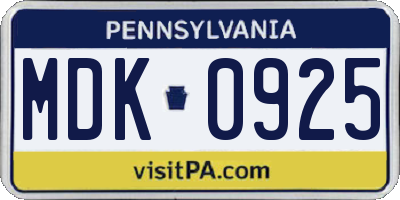 PA license plate MDK0925