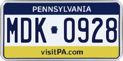 PA license plate MDK0928