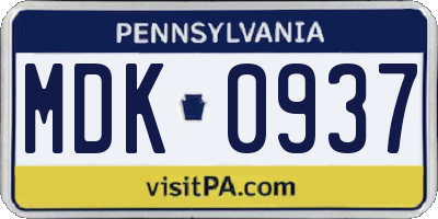 PA license plate MDK0937