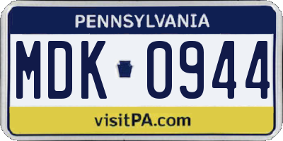 PA license plate MDK0944