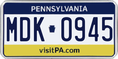 PA license plate MDK0945