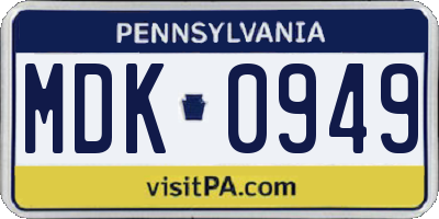 PA license plate MDK0949