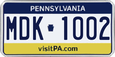 PA license plate MDK1002