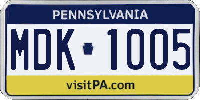 PA license plate MDK1005