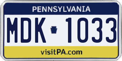 PA license plate MDK1033