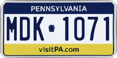 PA license plate MDK1071