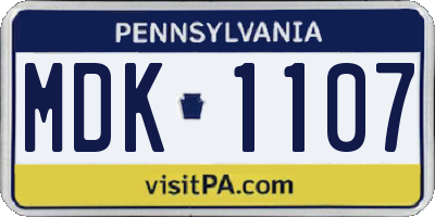 PA license plate MDK1107