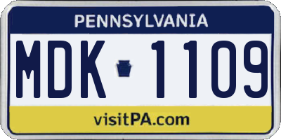 PA license plate MDK1109