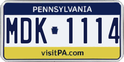PA license plate MDK1114