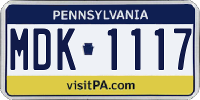 PA license plate MDK1117