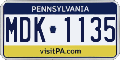 PA license plate MDK1135