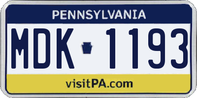 PA license plate MDK1193