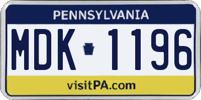 PA license plate MDK1196
