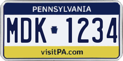PA license plate MDK1234