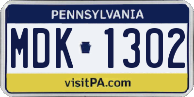 PA license plate MDK1302