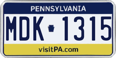PA license plate MDK1315