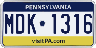 PA license plate MDK1316