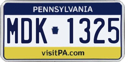PA license plate MDK1325