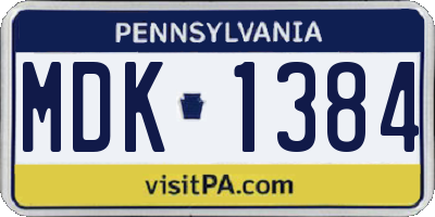 PA license plate MDK1384