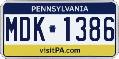 PA license plate MDK1386