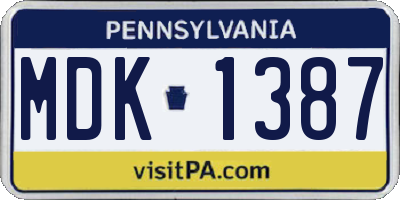 PA license plate MDK1387