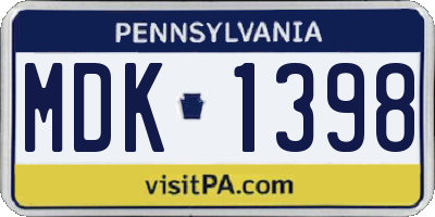 PA license plate MDK1398