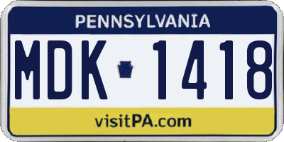 PA license plate MDK1418