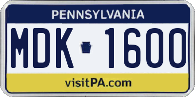 PA license plate MDK1600
