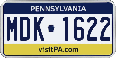 PA license plate MDK1622