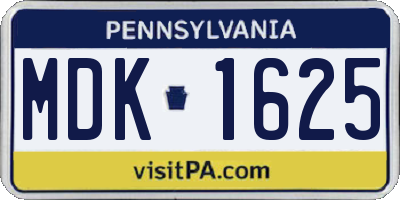 PA license plate MDK1625
