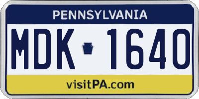 PA license plate MDK1640