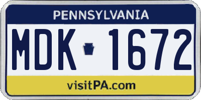 PA license plate MDK1672
