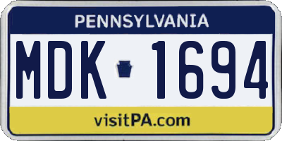 PA license plate MDK1694